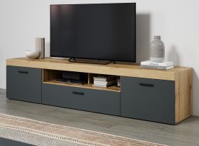 TV-Lowboard Tyler in grau und Evoke Eiche XL TV Unterteil 230 x 52 cm TV-Lowboard Tyler in grau und Evoke Eiche XL TV Unterteil 230 x 52 cm