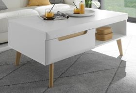 Couchtisch Isgard in weiß matt und Scandi Eiche Beistelltisch skandinavisch 107 x 67 cm Couchtisch Isgard in weiß matt und Scandi Eiche Beistelltisch skandinavisch 107 x 67 cm