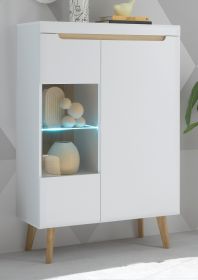 Highboard Isgard in weiß matt und Scandi Eiche Vitrine skandinavisch 90 x 134 cm Highboard Isgard in weiß matt und Scandi Eiche Vitrine skandinavisch 90 x 134 cm