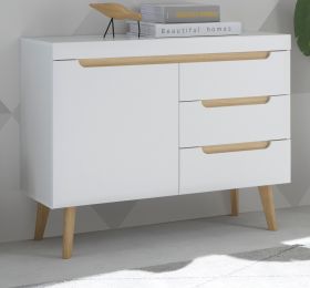 Sideboard Isgard in weiß matt und Scandi Eiche Kommode skandinavisch 107 x 83 cm Sideboard Isgard in weiß matt und Scandi Eiche Kommode skandinavisch 107 x 83 cm