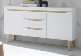Sideboard Isgard in weiß matt und Scandi Eiche Kommode skandinavisch 160 x 83 cm Sideboard Isgard in weiß matt und Scandi Eiche Kommode skandinavisch 160 x 83 cm