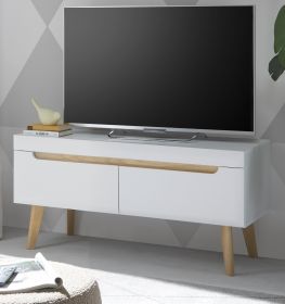 TV-Lowboard Isgard in weiß matt und Scandi Eiche TV Unterteil skandinavisch 107 x 50 cm TV-Lowboard Isgard in weiß matt und Scandi Eiche TV Unterteil skandinavisch 107 x 50 cm