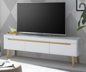 TV-Lowboard Isgard in weiß matt und Scandi Eiche TV Unterteil skandinavisch 160 x 50 cm TV-Lowboard Isgard in weiß matt und Scandi Eiche TV Unterteil skandinavisch 160 x 50 cm