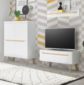 Wohnwand Isgard in weiß matt und Scandi Eiche Wohnkombination skandinavisch 3-teilig 234 cm Wohnwand Isgard in weiß matt und Scandi Eiche Wohnkombination skandinavisch 3-teilig 234 cm