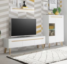 Wohnwand Isgard in weiß matt und Scandi Eiche Wohnkombination skandinavisch 3-teilig 270 cm Wohnwand Isgard in weiß matt und Scandi Eiche Wohnkombination skandinavisch 3-teilig 270 cm