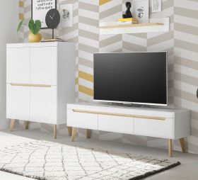 Wohnwand Isgard in weiß matt und Scandi Eiche Wohnkombination skandinavisch 3-teilig 287 cm Wohnwand Isgard in weiß matt und Scandi Eiche Wohnkombination skandinavisch 3-teilig 287 cm