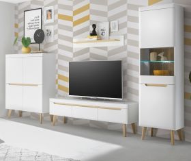 Wohnwand Isgard in weiß matt und Scandi Eiche Wohnkombination skandinavisch 4-teilig 360 x 197 cm Wohnwand Isgard in weiß matt und Scandi Eiche Wohnkombination skandinavisch 4-teilig 360 x 197 cm