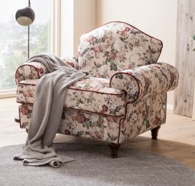 Sessel Elita in creme Landhaus Blumen Design Loungesessel 110 cm Sessel Elita in creme Landhaus Blumen Design Loungesessel 110 cm