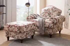Sessel Set Elita in creme Landhaus Blumen Design Loungesessel inklusive Hocker Sessel Set Elita in creme Landhaus Blumen Design Loungesessel inklusive Hocker