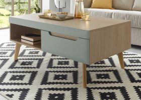 Couchtisch Isgard in Pistazie matt und Scandi Eiche Beistelltisch skandinavisch 107 x 67 cm Couchtisch Isgard in Pistazie matt und Scandi Eiche Beistelltisch skandinavisch 107 x 67 cm