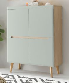 Highboard Isgard in Pistazie matt und Scandi Eiche Kommode skandinavisch 107 x 134 cm Highboard Isgard in Pistazie matt und Scandi Eiche Kommode skandinavisch 107 x 134 cm