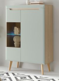 Highboard Isgard in Pistazie matt und Scandi Eiche Vitrine skandinavisch 90 x 134 cm Highboard Isgard in Pistazie matt und Scandi Eiche Vitrine skandinavisch 90 x 134 cm