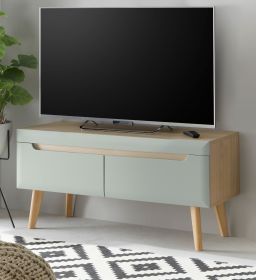 TV-Lowboard Isgard in Pistazie matt und Scandi Eiche TV Unterteil skandinavisch 107 x 50 cm TV-Lowboard Isgard in Pistazie matt und Scandi Eiche TV Unterteil skandinavisch 107 x 50 cm