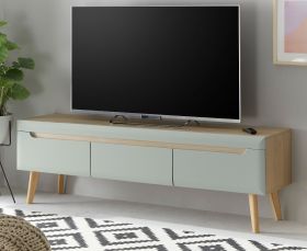 TV-Lowboard Isgard in Pistazie matt und Scandi Eiche TV Unterteil skandinavisch 160 x 50 cm TV-Lowboard Isgard in Pistazie matt und Scandi Eiche TV Unterteil skandinavisch 160 x 50 cm