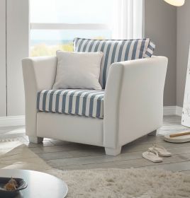 Sessel Hooge in creme und blau Landhaus Wohnzimmer Loungesessel 95 cm Sessel Hooge in creme und blau Landhaus Wohnzimmer Loungesessel 95 cm