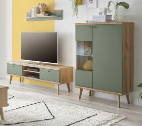 Wohnwand Juna in Salbei und Evoke Eiche Wohnkombination skandinavisch 3-teilig 260 cm Wohnwand Juna in Salbei und Evoke Eiche Wohnkombination skandinavisch 3-teilig 260 cm