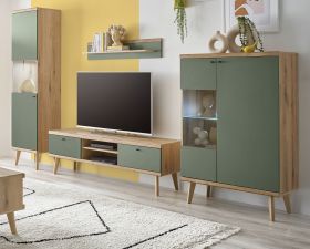 Wohnwand Juna in Salbei und Evoke Eiche Wohnkombination skandinavisch 4-teilig 320 cm Wohnwand Juna in Salbei und Evoke Eiche Wohnkombination skandinavisch 4-teilig 320 cm