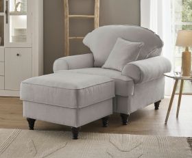 Sessel Set Adelina in hellgrau Landhaus Loungesessel inklusive Hocker Sessel Set Adelina in hellgrau Landhaus Loungesessel inklusive Hocker