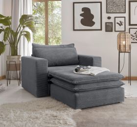 Loveseat Sessel Set Pesaro in grau Cord Couch Loungesessel inklusive Hocker Loveseat Sessel Set Pesaro in grau Cord Couch Loungesessel inklusive Hocker