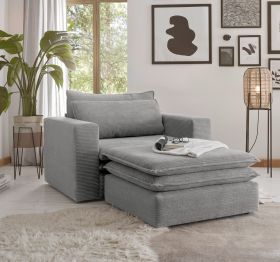 Loveseat Sessel Set Pesaro in hellgrau Cord Couch Loungesessel inklusive Hocker Loveseat Sessel Set Pesaro in hellgrau Cord Couch Loungesessel inklusive Hocker