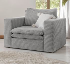 Sessel Pesaro in hellgrau Cord Loungesessel 110 cm Sessel Pesaro in hellgrau Cord Loungesessel 110 cm