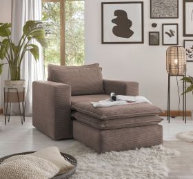 Sessel Set Pesaro in braun Cord Couch Loungesessel inklusive Hocker Sessel Set Pesaro in braun Cord Couch Loungesessel inklusive Hocker