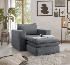 Sessel Set Pesaro in grau Cord Couch Loungesessel inklusive Hocker Sessel Set Pesaro in grau Cord Couch Loungesessel inklusive Hocker