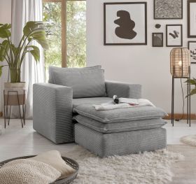 Sessel Set Pesaro in hellgrau Cord Couch Loungesessel inklusive Hocker Sessel Set Pesaro in hellgrau Cord Couch Loungesessel inklusive Hocker