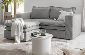 Sofa Set Pesaro in hellgrau Cord Couch 2-Sitzer inklusive Hocker Sofa Set Pesaro in hellgrau Cord Couch 2-Sitzer inklusive Hocker