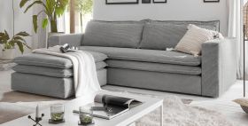 Sofa Set Pesaro in hellgrau Cord Couch 3-Sitzer mit Bettfunktion inklusive Hocker Sofa Set Pesaro in hellgrau Cord Couch 3-Sitzer mit Bettfunktion inklusive Hocker