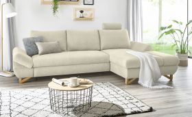 Ecksofa Skalm in beige Struktur-Stoff Sofa mit Bettfunktion und Stauraum 284 cm Ecksofa Skalm in beige Struktur-Stoff Sofa mit Bettfunktion und Stauraum 284 cm