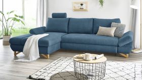 Ecksofa Skalm in blau Struktur-Stoff Sofa mit Bettfunktion und Stauraum 284 cm Ecksofa Skalm in blau Struktur-Stoff Sofa mit Bettfunktion und Stauraum 284 cm