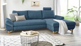 Ecksofa Skalm in blau Struktur-Stoff Sofa mit Bettfunktion und Stauraum 284 cm Ecksofa Skalm in blau Struktur-Stoff Sofa mit Bettfunktion und Stauraum 284 cm