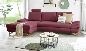 Ecksofa Skalm in bordeaux Velours Sofa mit Bettfunktion und Stauraum 284 cm Ecksofa Skalm in bordeaux Velours Sofa mit Bettfunktion und Stauraum 284 cm