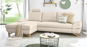 Ecksofa Skalm in creme Velours Sofa mit Bettfunktion und Stauraum 284 cm Ecksofa Skalm in creme Velours Sofa mit Bettfunktion und Stauraum 284 cm