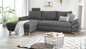 Ecksofa Skalm in grau Struktur-Stoff Sofa mit Bettfunktion und Stauraum 284 cm Ecksofa Skalm in grau Struktur-Stoff Sofa mit Bettfunktion und Stauraum 284 cm