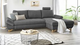 Ecksofa Skalm in grau Struktur-Stoff Sofa mit Bettfunktion und Stauraum 284 cm Ecksofa Skalm in grau Struktur-Stoff Sofa mit Bettfunktion und Stauraum 284 cm