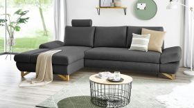 Ecksofa Skalm in grau Velours Sofa mit Bettfunktion und Stauraum 284 cm Ecksofa Skalm in grau Velours Sofa mit Bettfunktion und Stauraum 284 cm