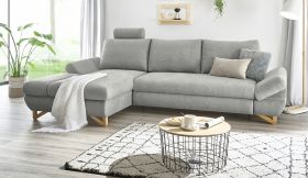 Ecksofa Skalm in hellgrau Struktur-Stoff Sofa mit Bettfunktion und Stauraum 284 cm Ecksofa Skalm in hellgrau Struktur-Stoff Sofa mit Bettfunktion und Stauraum 284 cm