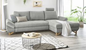 Ecksofa Skalm in hellgrau Struktur-Stoff Sofa mit Bettfunktion und Stauraum 284 cm Ecksofa Skalm in hellgrau Struktur-Stoff Sofa mit Bettfunktion und Stauraum 284 cm