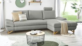 Ecksofa Skalm in hellgrau Velours Sofa mit Bettfunktion und Stauraum 284 cm Ecksofa Skalm in hellgrau Velours Sofa mit Bettfunktion und Stauraum 284 cm