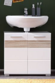 Badezimmer Waschbeckenunterschrank Mezzo in weiß Hochglanz und Eiche hell Badschrank 60 x 56 cm Badezimmer Waschbeckenunterschrank Mezzo in weiß Hochglanz und Eiche hell Badschrank 60 x 56 cm