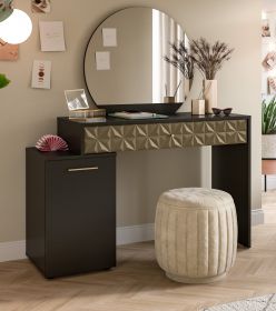 Schminktisch Prisma in schwarz und Gold mit 3-D Struktur Kosmetiktisch mit Spiegel 117 cm Schminktisch Prisma in schwarz und Gold mit 3-D Struktur Kosmetiktisch mit Spiegel 117 cm