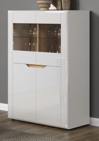 Highboard Marlon in weiß Hochglanz und Evoke Eiche Vitrine 96 x 132 cm Highboard Marlon in weiß Hochglanz und Evoke Eiche Vitrine 96 x 132 cm