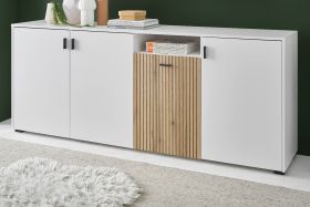 Sideboard Merced in weiß matt und Evoke Eiche Wohn- und Esszimmer Kommode 200 cm Sideboard Merced in weiß matt und Evoke Eiche Wohn- und Esszimmer Kommode 200 cm