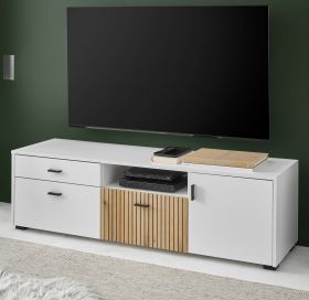 TV-Lowboard Merced in weiß matt und Evoke Eiche TV Unterteil 150 x 44 cm TV-Lowboard Merced in weiß matt und Evoke Eiche TV Unterteil 150 x 44 cm