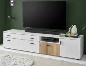 TV-Lowboard Merced in weiß matt und Evoke Eiche TV Unterteil 200 x 44 cm TV-Lowboard Merced in weiß matt und Evoke Eiche TV Unterteil 200 x 44 cm