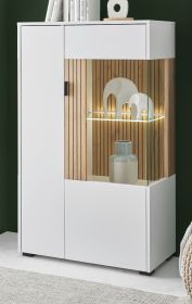 Vitrine Merced in weiß matt und Evoke Eiche Wohn- und Esszimmer Highboard 75 x 125 cm Vitrine Merced in weiß matt und Evoke Eiche Wohn- und Esszimmer Highboard 75 x 125 cm