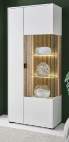 Vitrine Merced in weiß matt und Evoke Eiche Wohn- und Esszimmer Vitrinenschrank 75 x 180 cm Vitrine Merced in weiß matt und Evoke Eiche Wohn- und Esszimmer Vitrinenschrank 75 x 180 cm