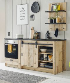 Küche Stove in Used Wood hell und anthrazit Küchenschrank Set 3-teilig 196 x 180 cm Küche Stove in Used Wood hell und anthrazit Küchenschrank Set 3-teilig 196 x 180 cm